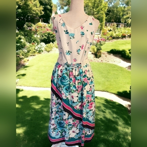 New Vtg. Lanz Dress cotton white pastel floral midi Coquette bow detail NWT Sz 6 - Picture 14 of 14